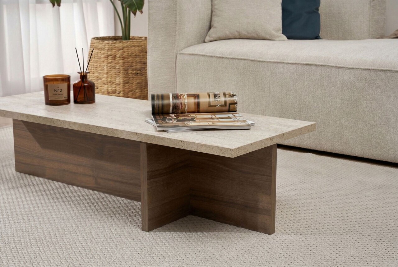 Masuta de cafea, Hanah Home, Harbor, 120x30x45 cm, PAL, Travertin Venezia Nuc — imaginea 4