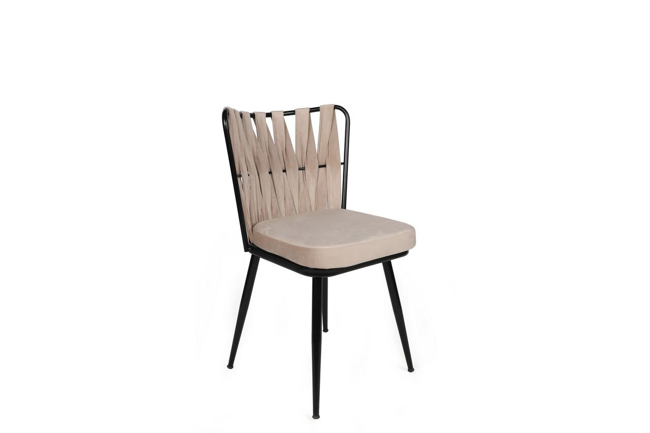 Set de scaune, Nmobb, Kuşaklı-221 V4, Metal, Crem/Negru - 2 | YEO