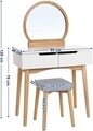 Masa de toaleta cu oglinda si scaun, Songmics, 80 x 40 x 128 cm, MDF/lemn de arbore de cauciuc