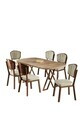 Set masa si scaune (7 piese), Hanah Home, Flori, Pin / Aspect de lemn / Crem