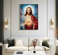 Tablou decorativ Jesus, Mauro Ferretti, 72x102 cm, lemn de pin/canvas pictat si lacuit, multicolor