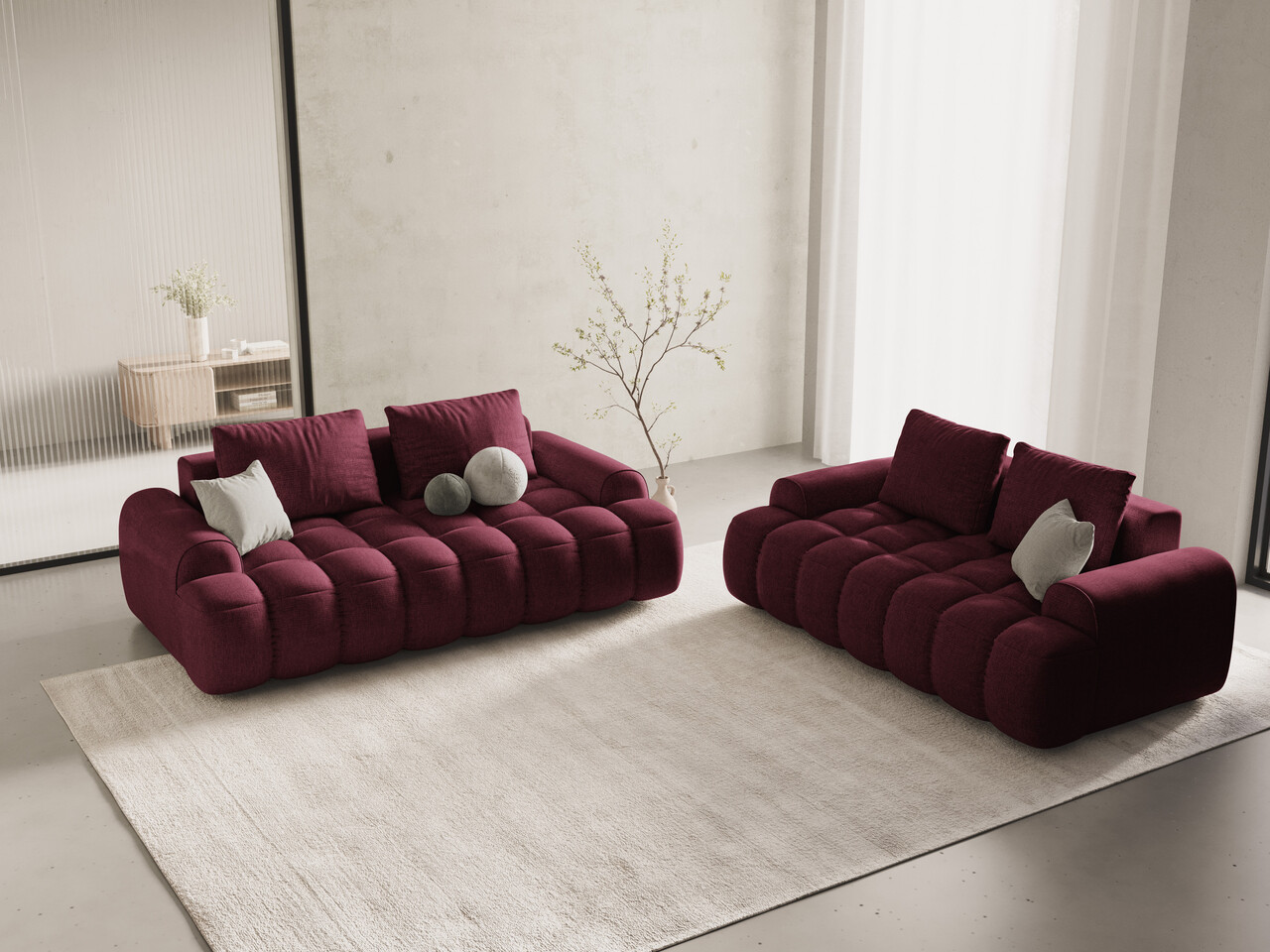 Canapea 2 locuri, Linz, Cosmopolitan Design, 175x100x84 cm, tesatura structurata, bordo
