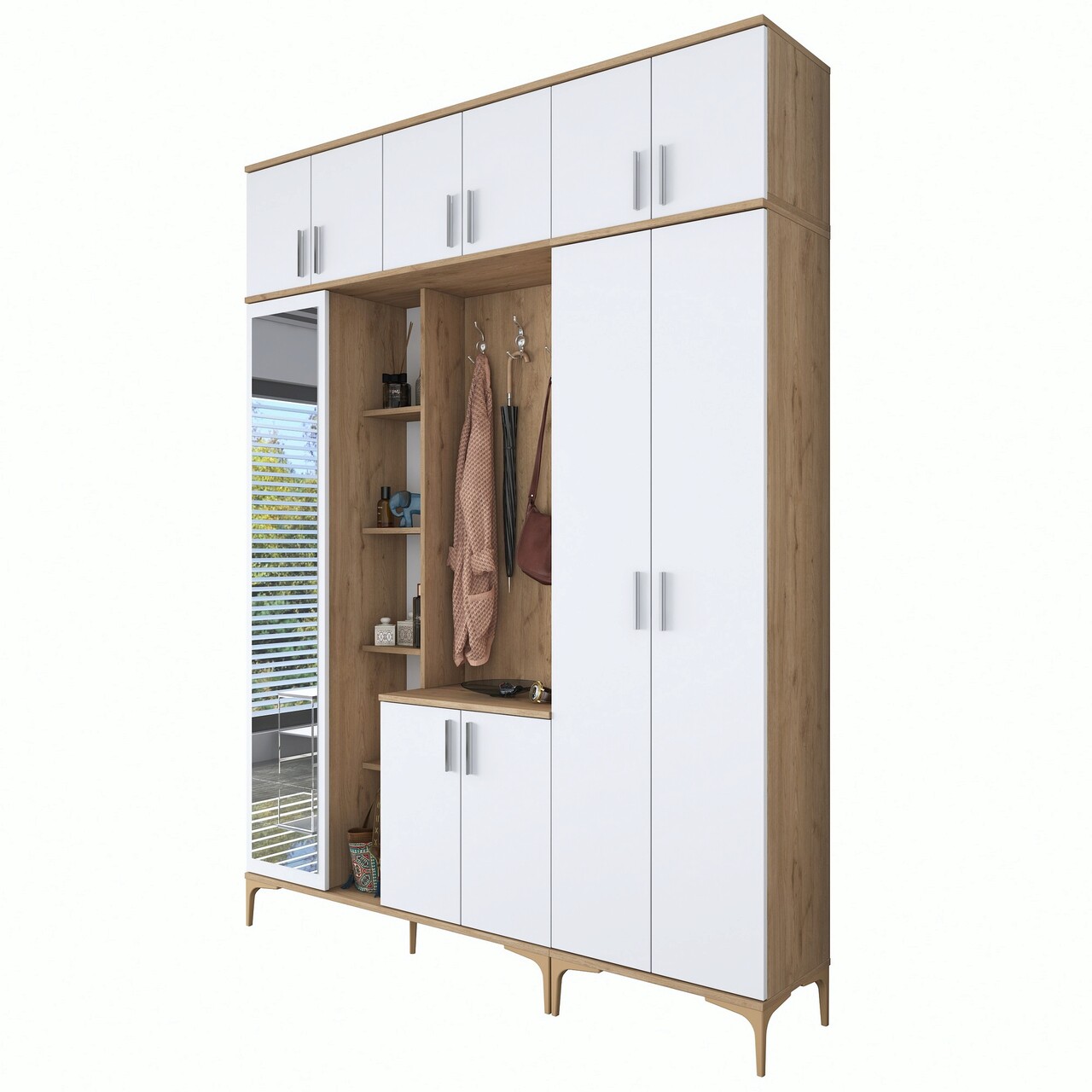 Cuier de perete, Rani, EA121, 180x240x37.5 cm, PAL, Nuc/Alb