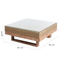 Masuta de cafea pentru gradina Patsy, 80 x 80 x 35 cm, lemn/ratan sintetic/sticla, natural