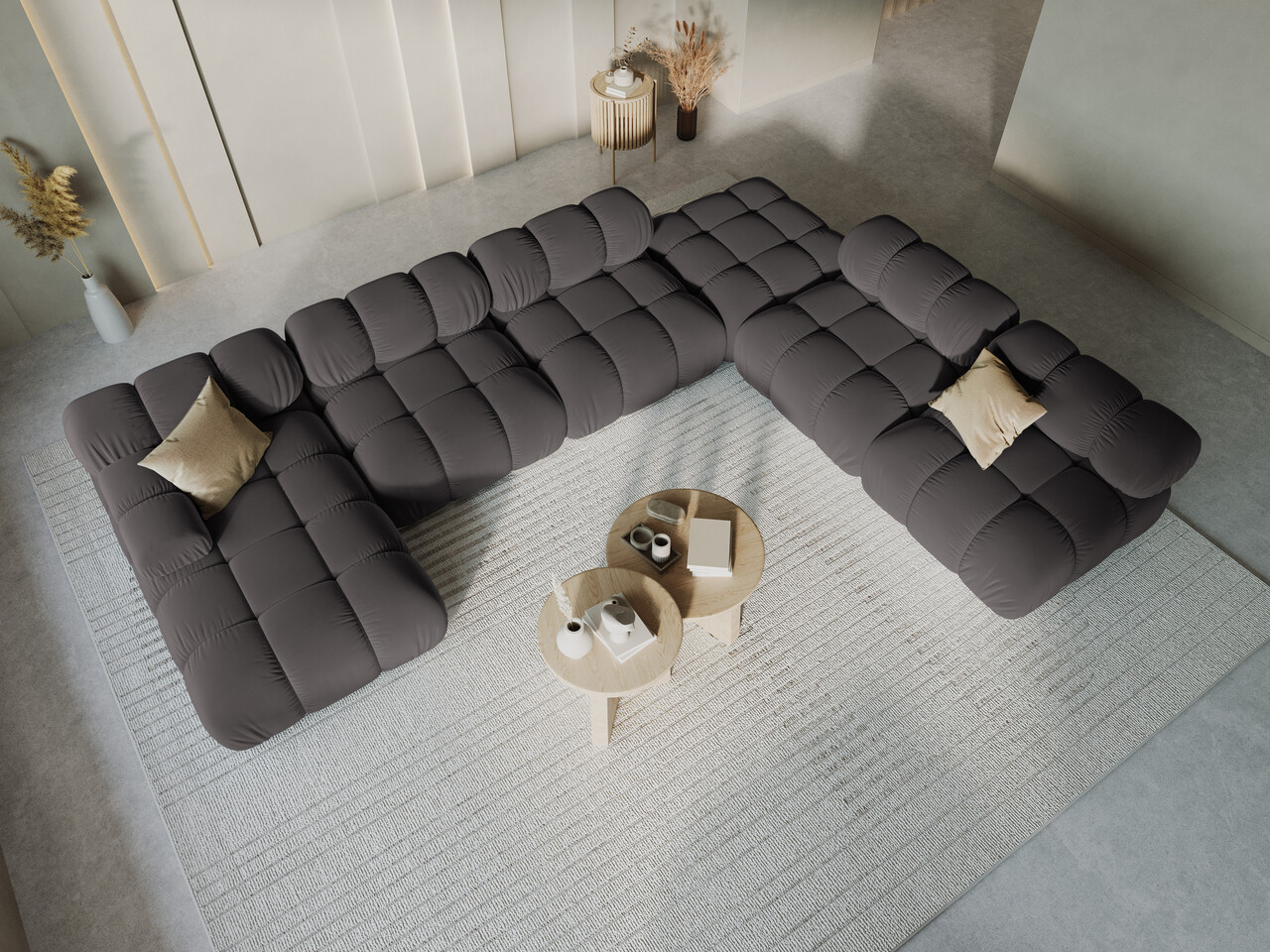 Coltar panoramic dreapta 7 locuri design modular, Bellis, Micadoni Home, BL, 376x282x70 cm, catifea, gri inchis