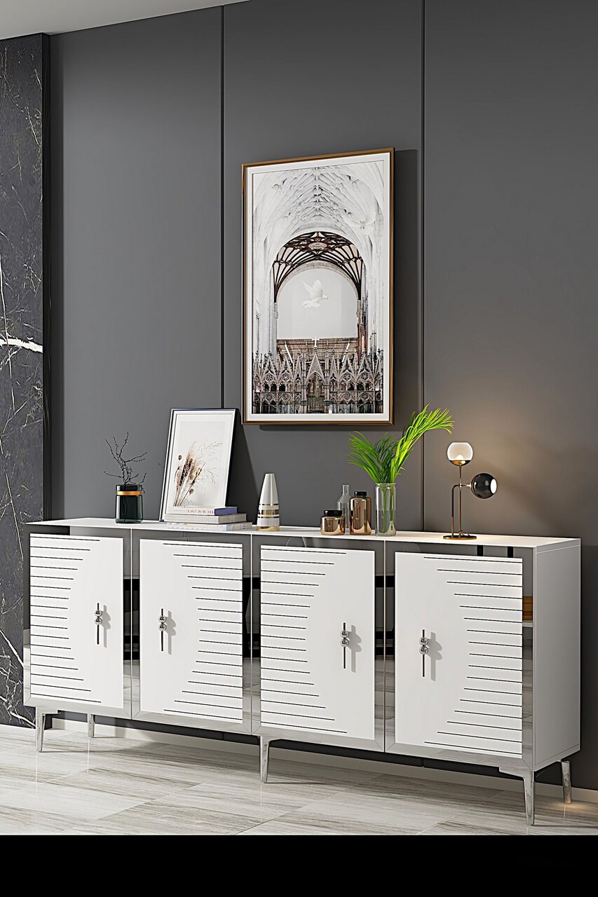 Consola, Hanah Home, Tuna 180, 180x75x32 cm, PAL , Alb / Argintiu - view 2