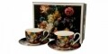Set 2 cesti pentru espresso cu farfurie Bouquet, Duo, portelan, negru
