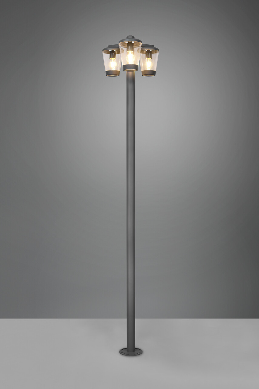 Lampadar de exterior Cavado, TRIO, 44.6x220 cm, 40W, 3x E27, aluminiu, antracit - 1 | YEO