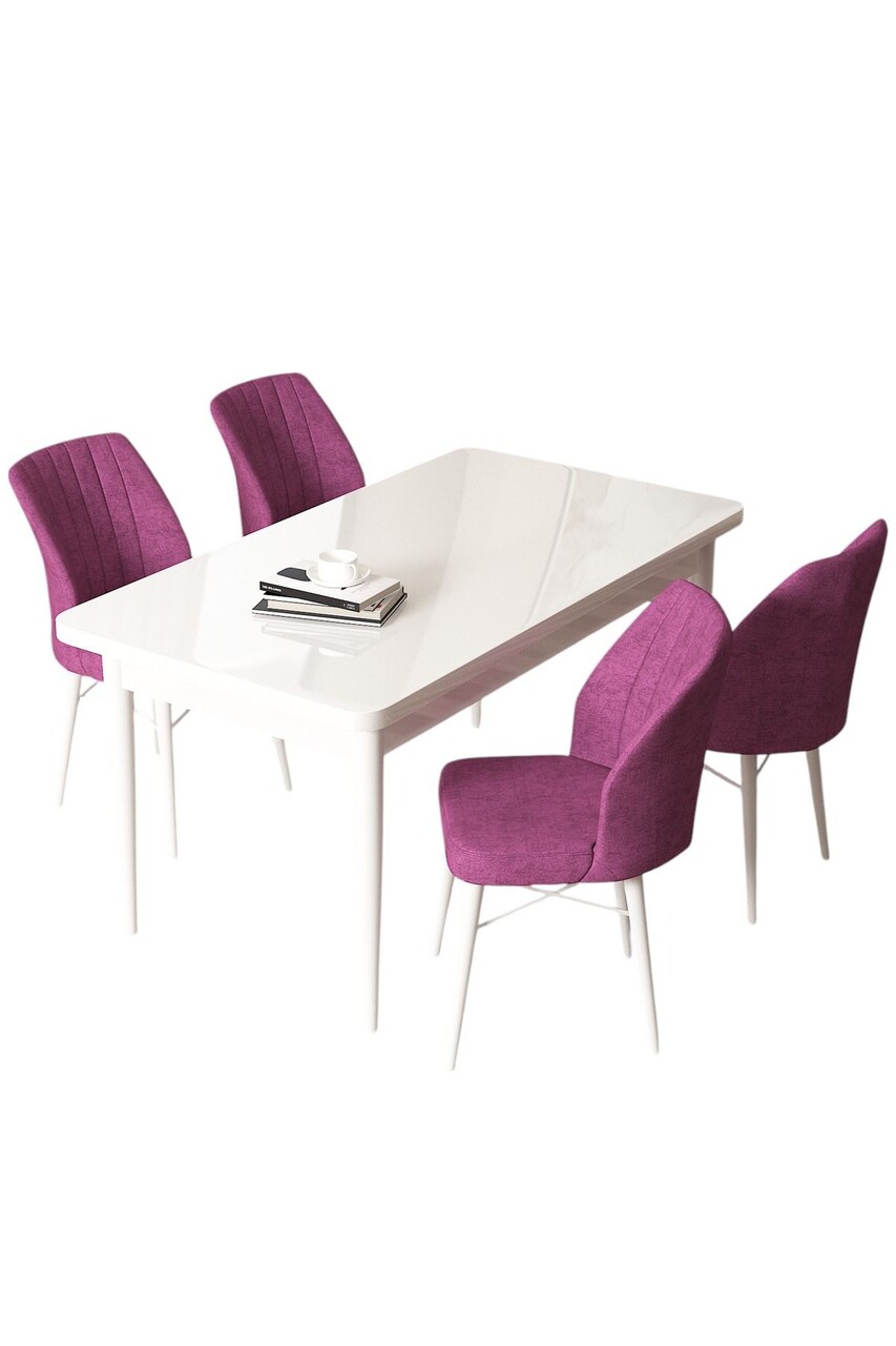 Set masă și scaune (5 bucăți), Hanah Home, Arp, Alb/Mov - view 2