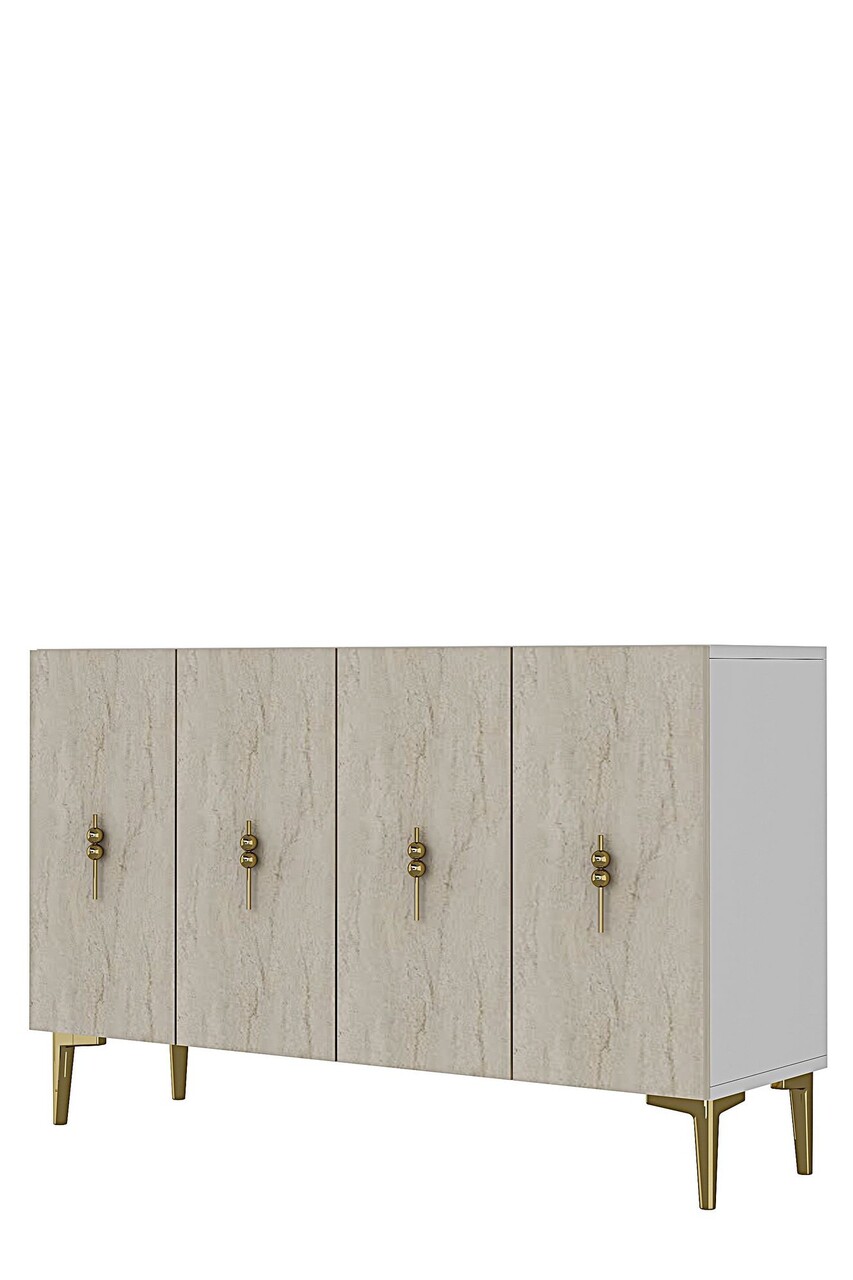 Consola, Hanah Home, Salkım 120, 120x79x32 cm, White / Travertine / Gold - view 4