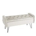 Bancheta cu spatiu pentru depozitare Venlo, Homla, 96x39x45 cm, catifea din poliester/metal, crem/negru