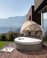 Pat de zi cu parasolar si perne Siesta Daybed, Bizzotto, 168x168x145 cm, aluminiu/fibre sintetice impletite, bej