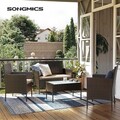Set mobilier pentru gradina/terasa 4 piese, Lounge, otel/polietilena/sticla temperata, maro/grej