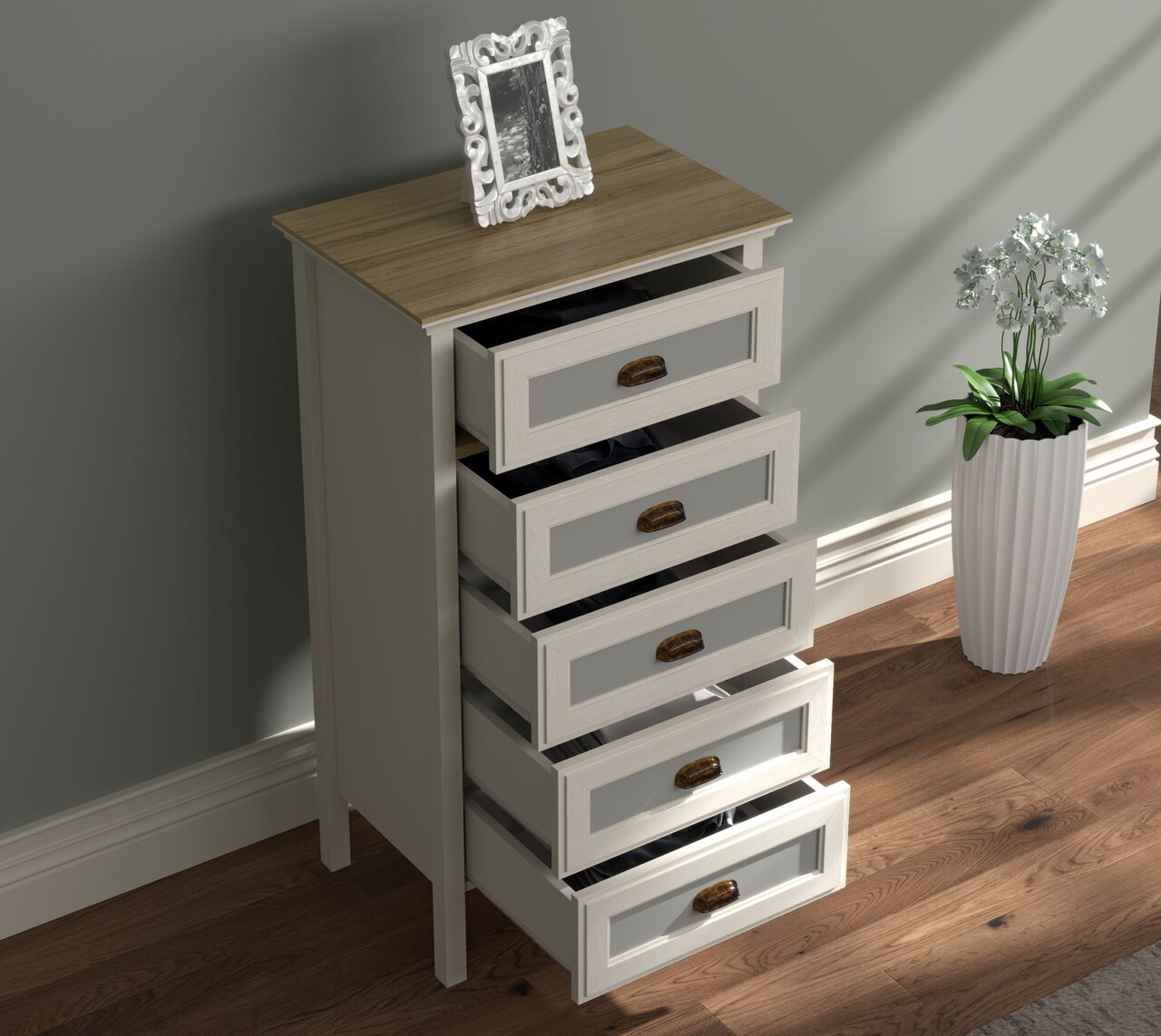 Dulap, Hanah Home, FRN-21031, 63.4x116x42.1 cm, PAL, Crem / Stejar / Gri - view 3