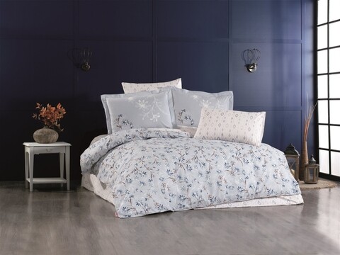 Lenjerie de pat dubla, 4 piese, 200x220 cm, 100% bumbac poplin, hobby, jardin, albastru inchis