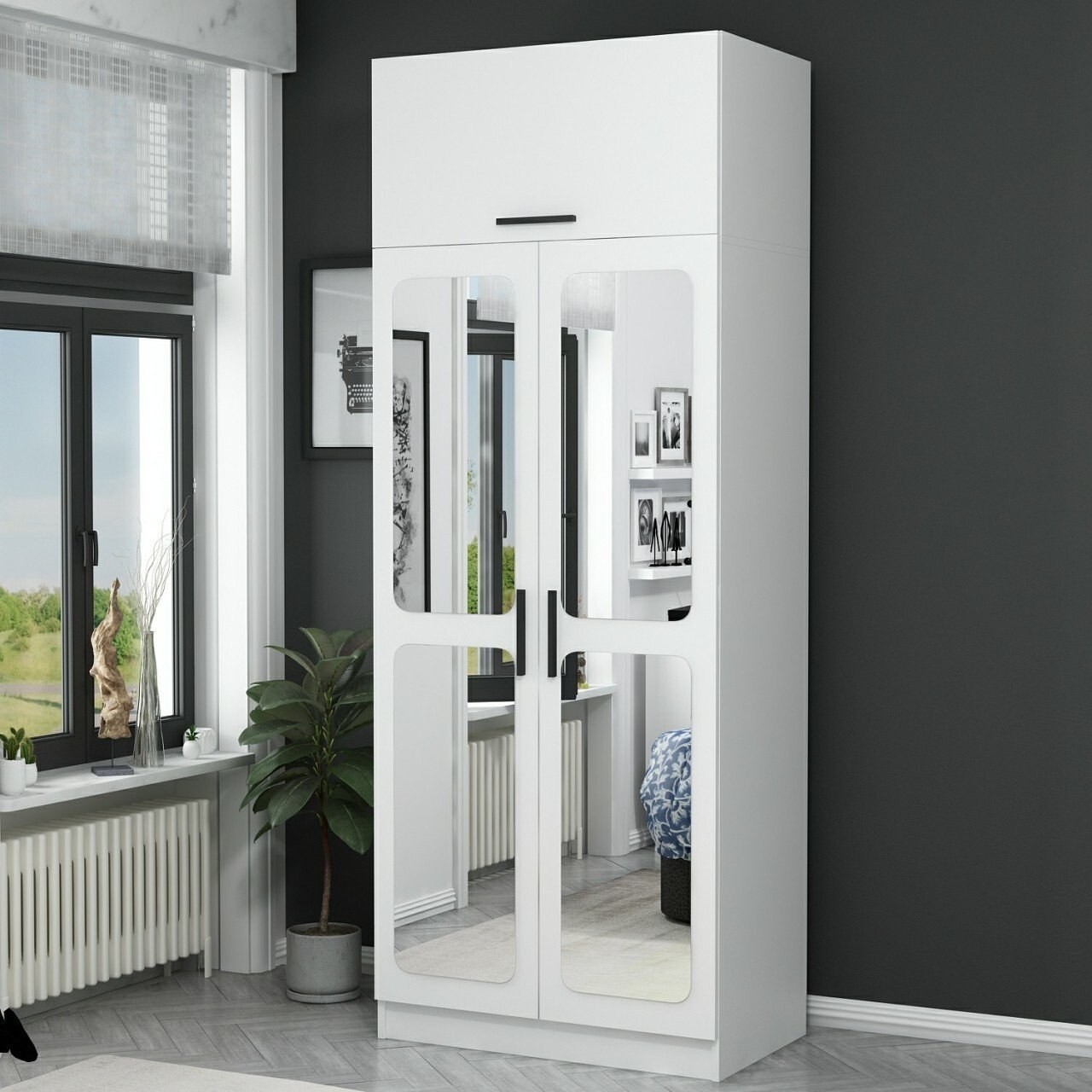 Dulap pentru haine, Minerva, Kale White, 90x255x52 cm, PAL, Alb - 2 | YEO