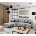 Coltar extensibil stanga 4 locuri ELTAP, LT-03NU, Dalia, 289x190x95 cm, lemn/poliester, gri deschis