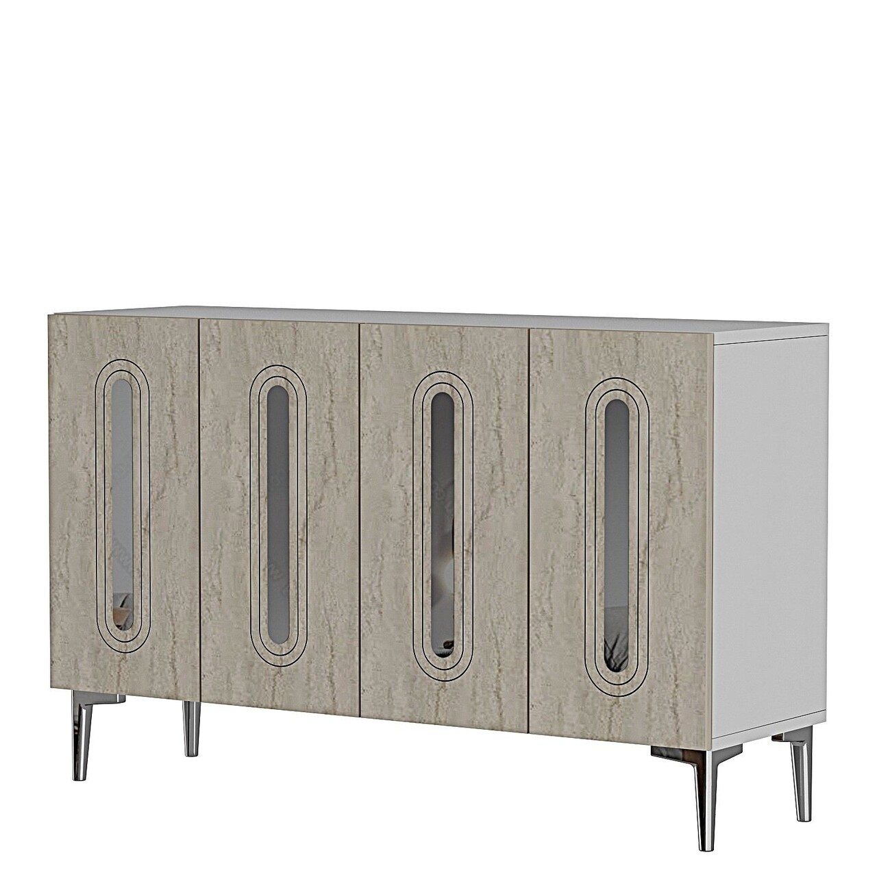 Consola, Hanah Home, Rany 120, 120x75x32 cm, White / Travertine / Silver - view 3