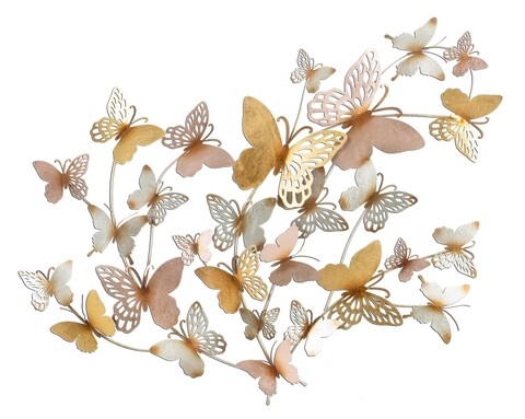 Decoratiune de perete Butterflies Light Pink, Mauro Ferretti, 132×95.5 cm, fier, multicolor