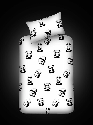 Set cearceaf si fata de perna, EnLora Home, Panda, 100×200 cm, amestec bumbac, alb/negru EnLora Home
