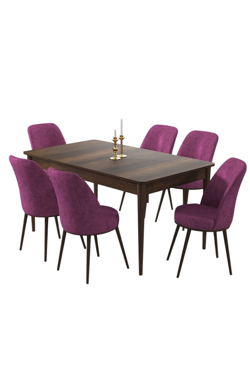 Set masa si scaune (7 piese), Hanah Home, Pir, Model baroc din lemn / Violet — imaginea 2