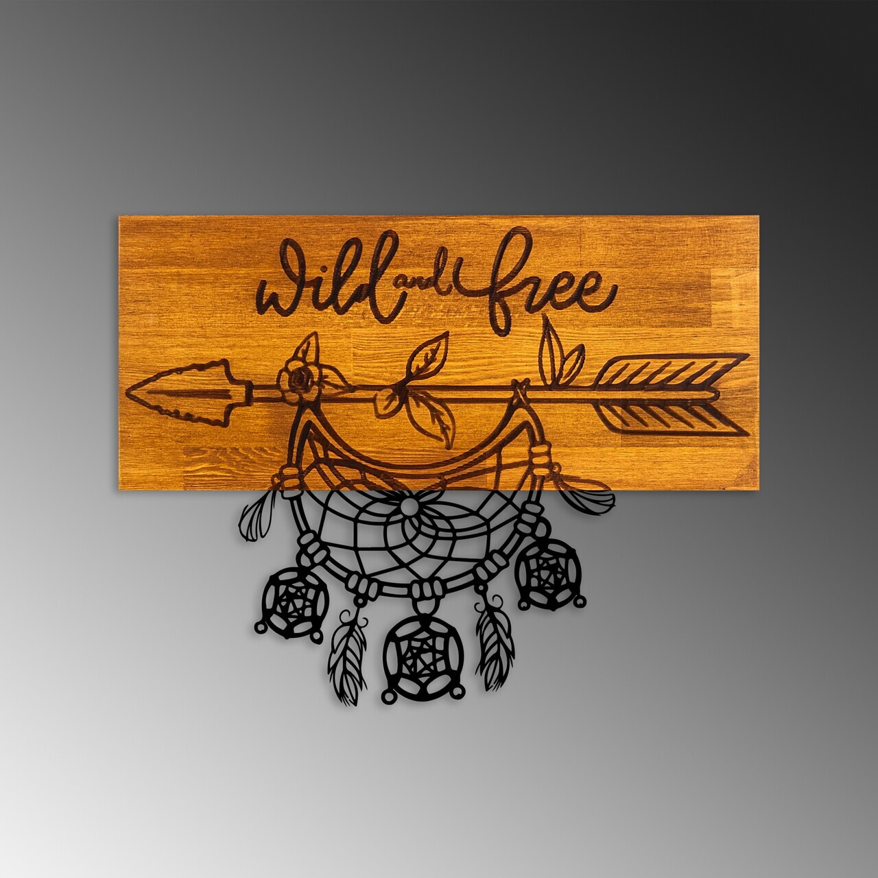 Decoratiune de perete, Wild and Free, Lățime: 58 cm Înălțime: 45 cm Adâncime: 3 cm, Nuc / Negru — imaginea 6
