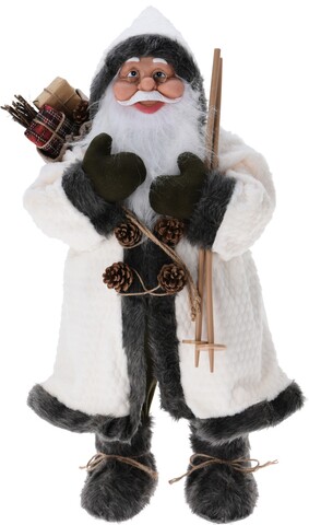 Decoratiune Santa w presents and ski sticks, 37x28x80 cm, plus, crem 37x28x80