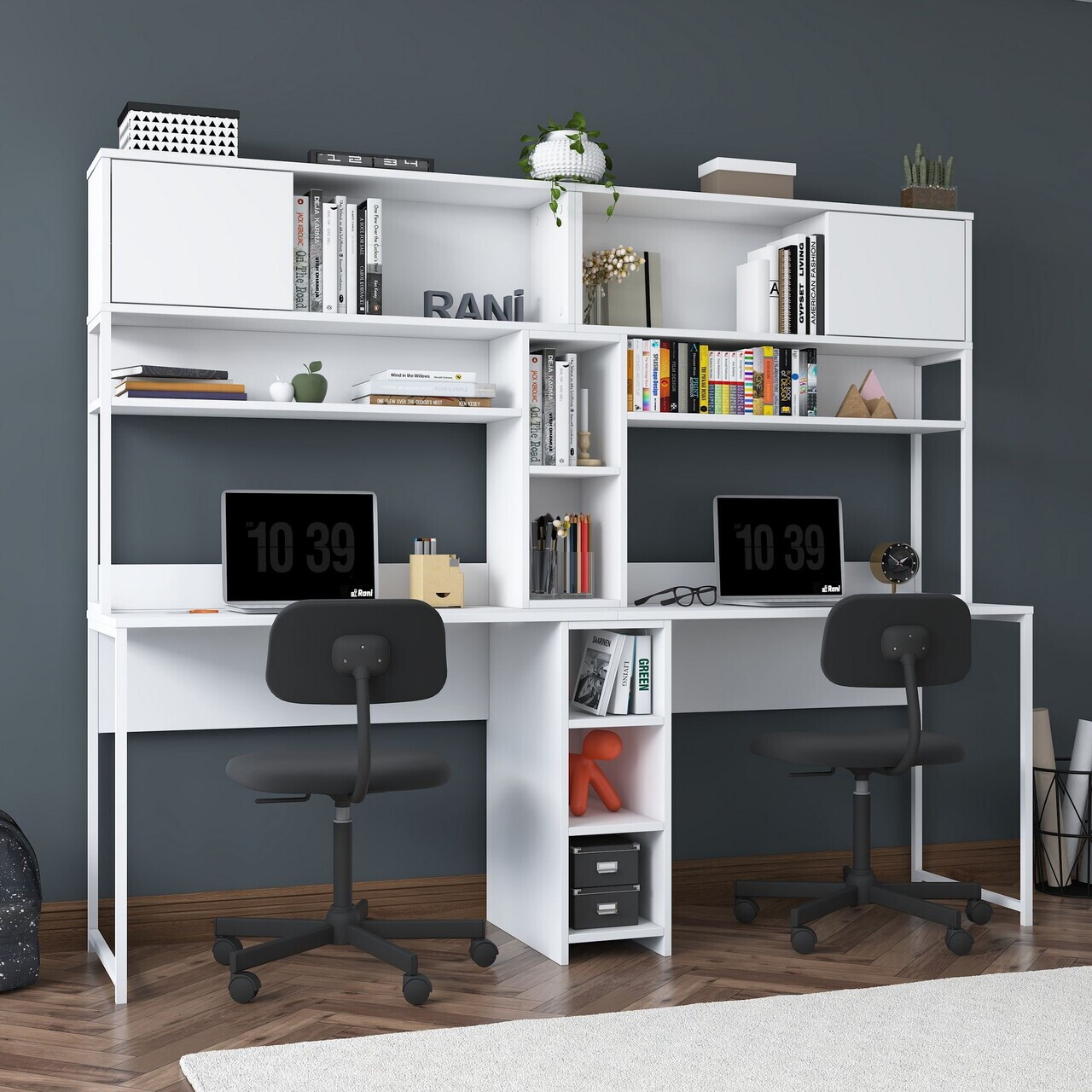 Birou, Hanah Home, HA129, 210x170.5x50 cm, PAL melaminat, Alb - view 3