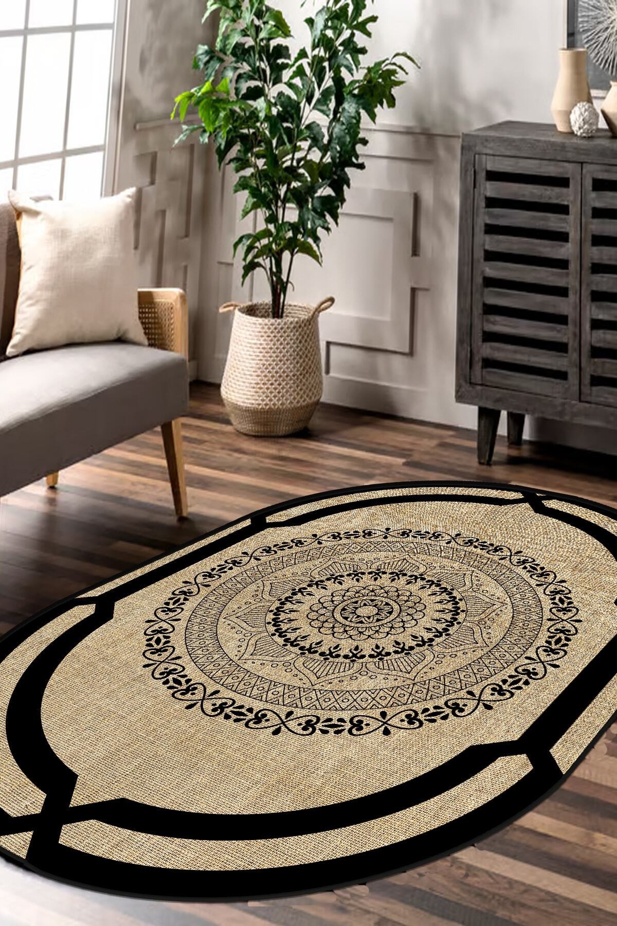 Covor, CLR-4080OVAL-24, 80x300 cm, Poliester, Negru