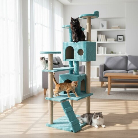 Casă pentru pisici, Paws & Whiskers, Siena, MATERIAL TEXTIL WELSOFT, Turcoaz