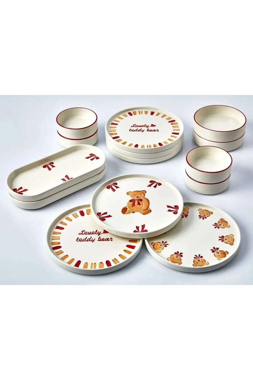 Set de mic dejun (14 piese), L'essentiel Maison, 430KSV6207, Platou: 25 x 11 x 3,5 cm (2 bucăți), Maro/Alb - view 3