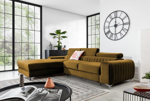 Coltar extensibil stanga 3 locuri ELTAP, LT-45NU, Grayson, 278x205x92 cm, lemn/poliester, mustar