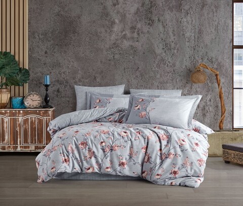 Lenjerie de pat dubla 4 piese, Benita - Grey, Hobby, Bumbac Poplin