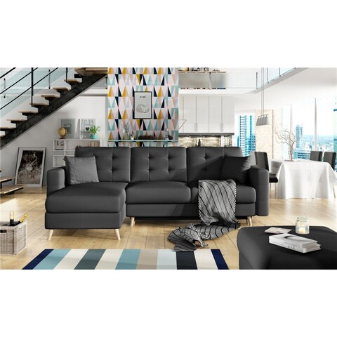 Coltar extensibil reversibil 3 locuri ELTAP, AsgL-03, Asgard, 248x162x93 cm, lemn/poliester, negru