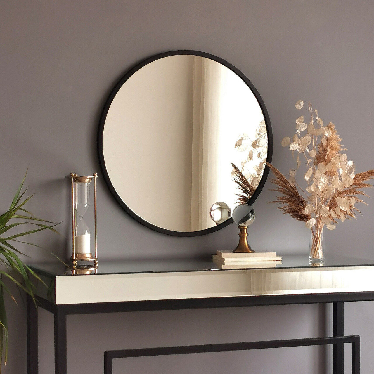 Oglinda decorativa, Neostill, Siyah Metal Çerçeve Yuvarlak Ayna A709, 60x60x2.2 cm, Metal, Negru - 1 | YEO