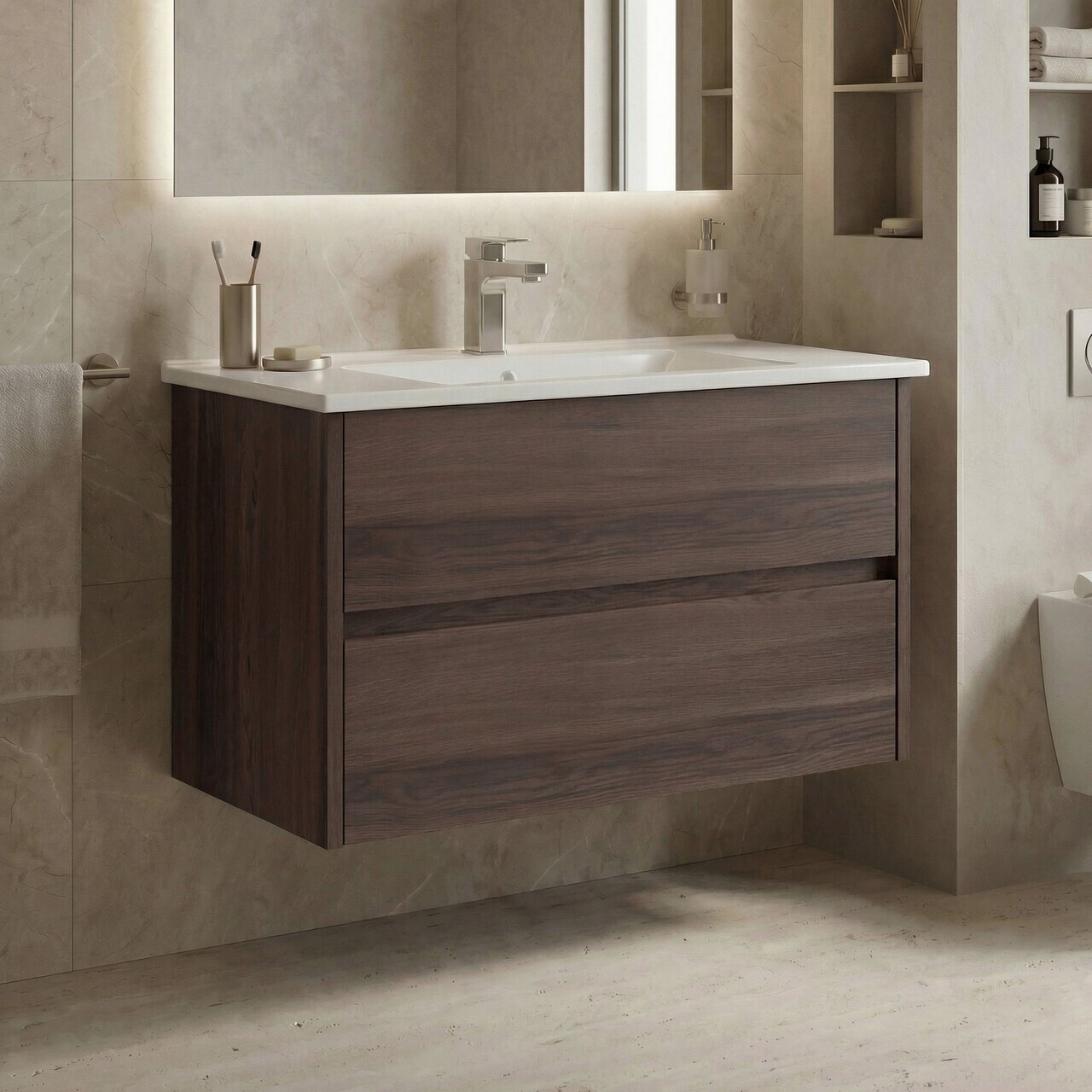 Dulap de baie cu chiuvetă, Hanah Home, Side 85 v2, Maro inchis — imaginea 2