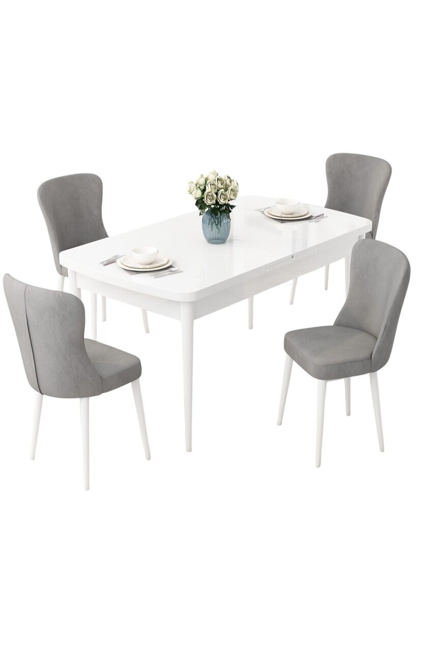 Set masa extensibila si scaune (5 piese), Hanah Home, Due, Alb/Gri — imaginea 2