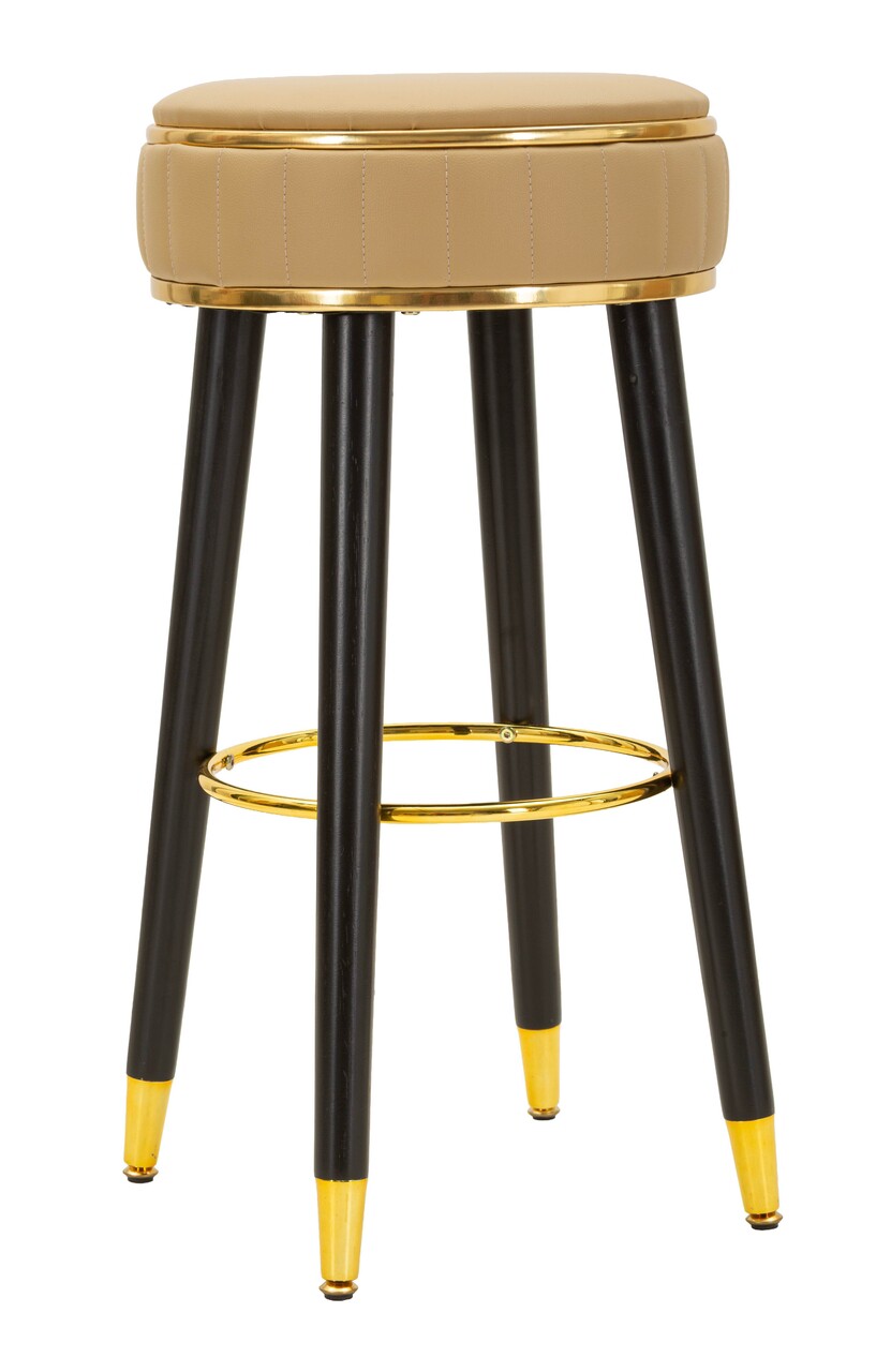 Scaun de bar, Mauro Ferretti, London, 38x74 cm, lemn de pin/piele ecologica, maro/negru/auriu - view 6