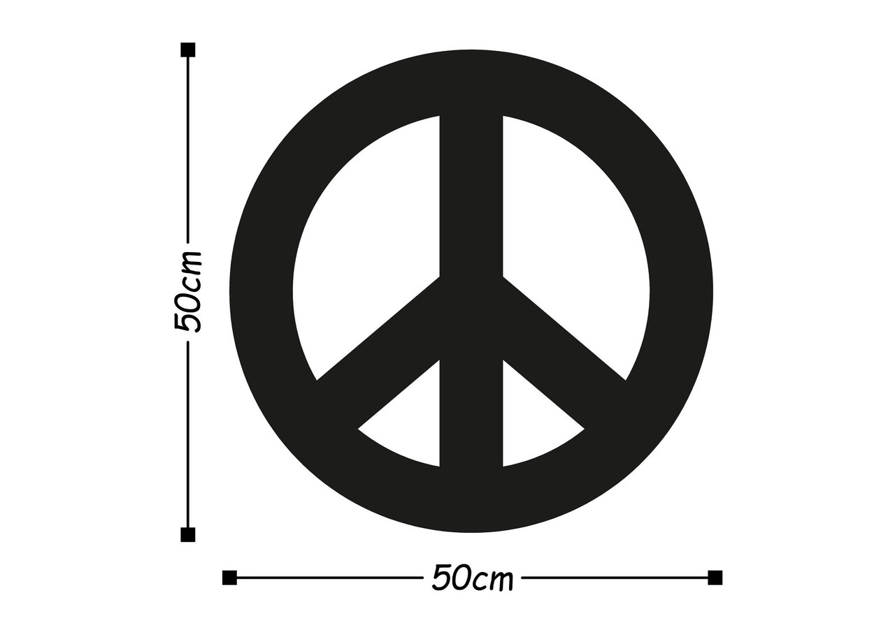 Decoratiune de perete, Peace, Metal, Dimensiune: 50 x 50 cm, Negru