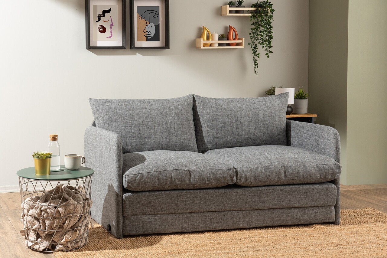 Canapea extensibilă cu 2 locuri, Futon, 859FTN2888, Metal , Gri deschis - 1 | YEO