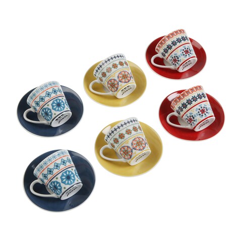 Set 6 cesti cu farfurie sylvia, versa, portelan, multicolor