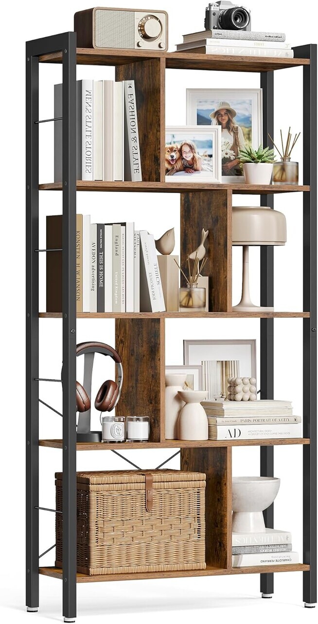 Biblioteca cu 4 niveluri, Vasagle, 74x30x154.5 cm, PAL/otel, maro rustic - imagine 2