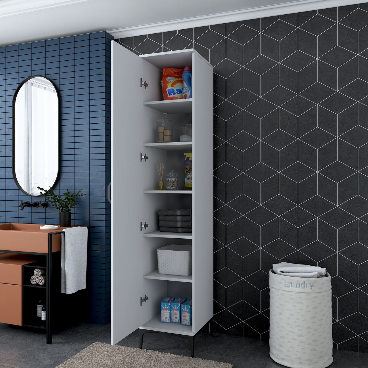 Dulap multifunctional, Hanah Home, JE252, 40x204.2x45 cm, PAL melaminat, Alb - view 6