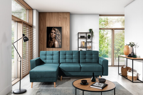 Coltar extensibil reversibil 3 locuri ELTAP, AsgL-60, Asgard, 248x162x93 cm, lemn/poliester, verde