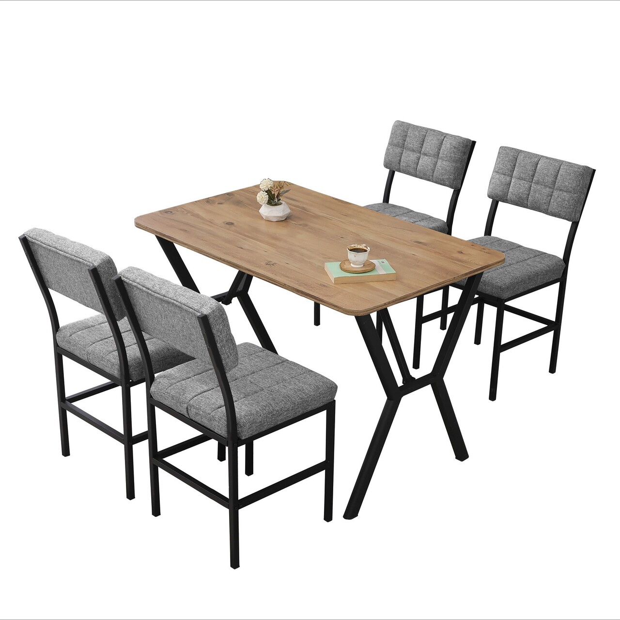 Set masa extensibila si scaune, Hanah Home, Dubai, Gri/Nuc - view 3
