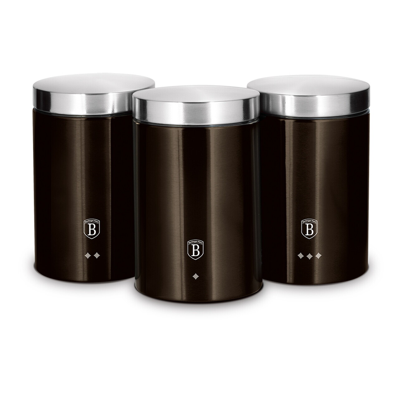 Set 3 recipiente depozitare Berlinger Haus, Shiny Black, 11x17.8 cm, inox, negru/argintiu - imagine 2