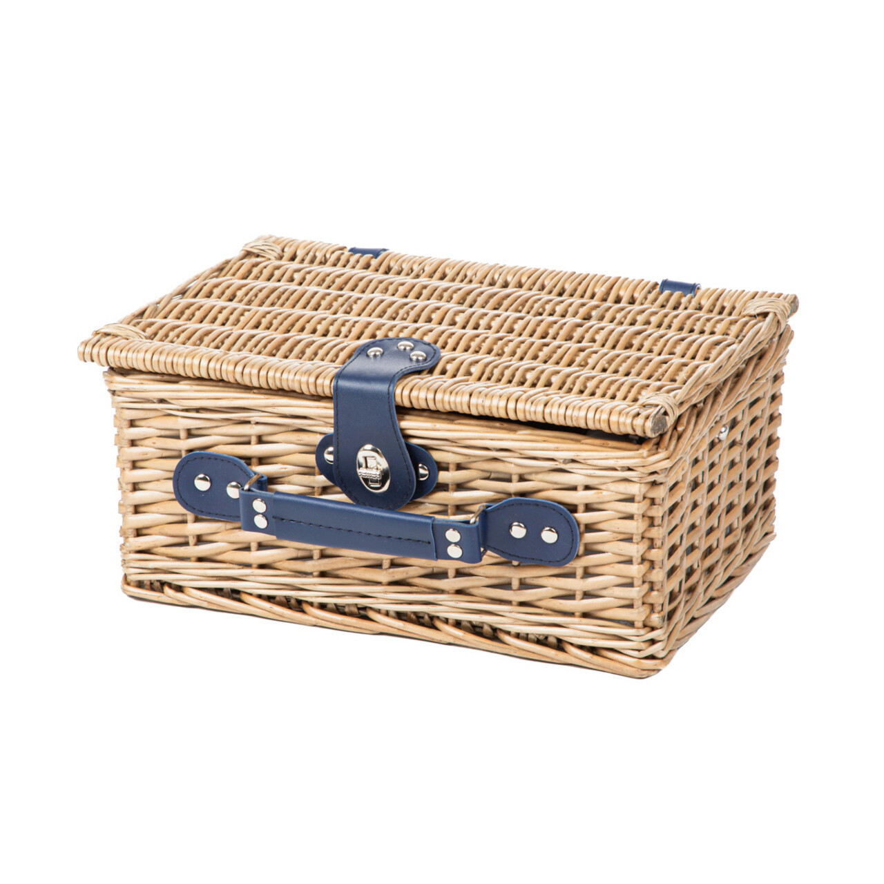 Cos de picnic 2 persoane Lorenzo, Homla, 38x26x16 cm, rachita/inox, natur/albastru
