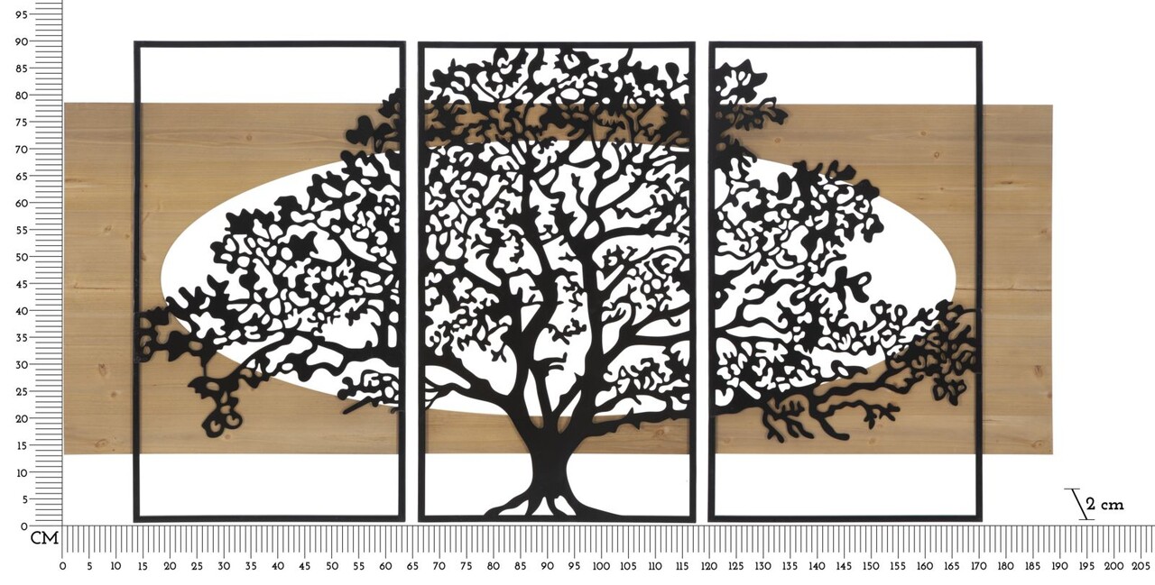 Set 3 decoratiuni de perete, Mauro Ferretti, Tree, 176x90 cm, fier/MDF, negru, maro - imagine 4
