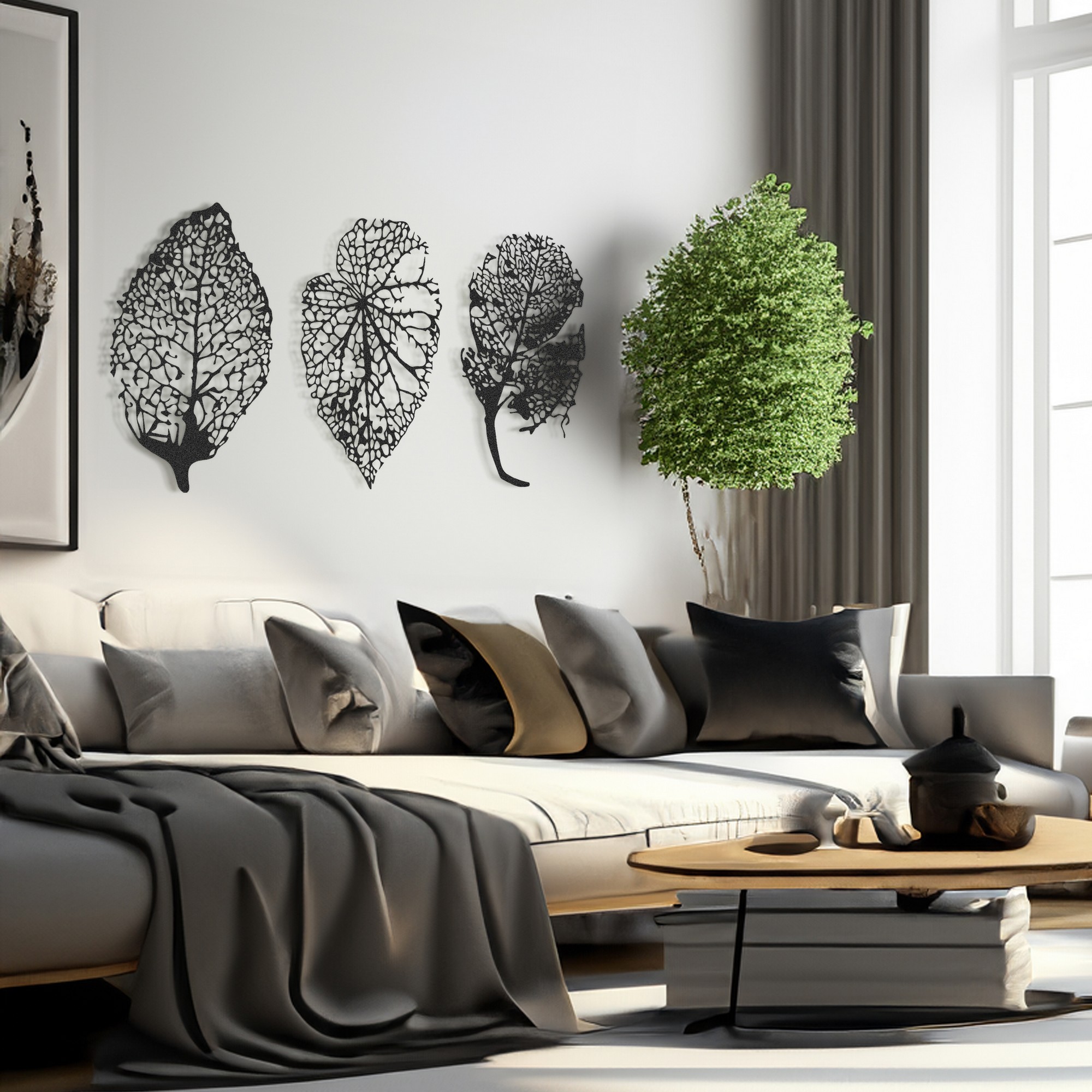 Set de accesorii decorative de perete din metal, RT-NMD-078, Dimensiune: 58,5 x 36 cm (3 bucăți), Negru