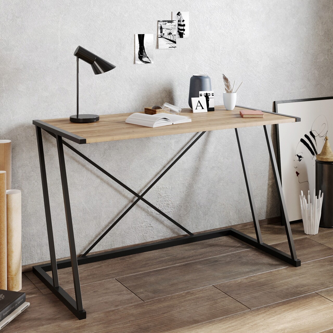 Birou, Hadley, Anemon, 120x75x60 cm, Nuc / Negru